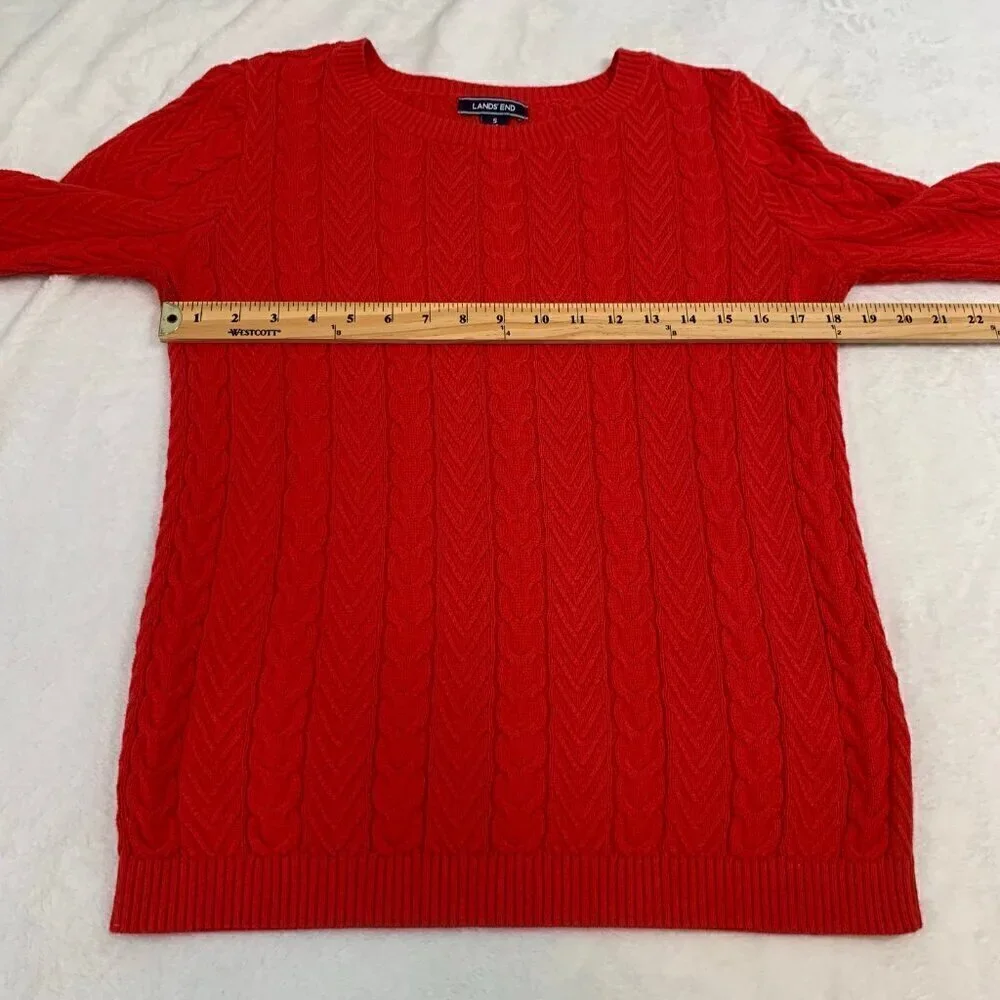 Lands' End Womens‎ Red Cotton Cable Knit Crewneck Sweater Size Small 6-8